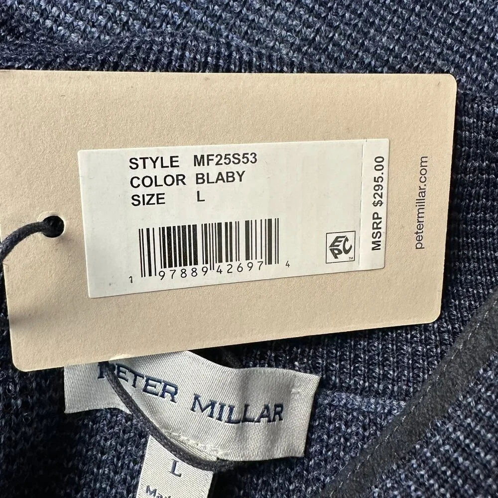 Peter Millar Men's West 1/4 Zip Merino Wool Pullover Sweater, Size Large, Blue